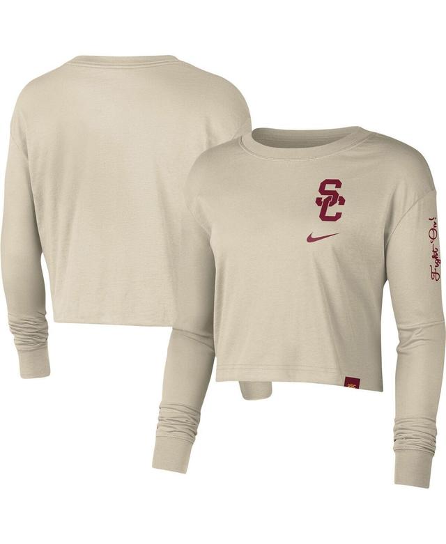 Womens Nike Cream USC Trojans Varsity Letter Long Sleeve Crop Top Product Image