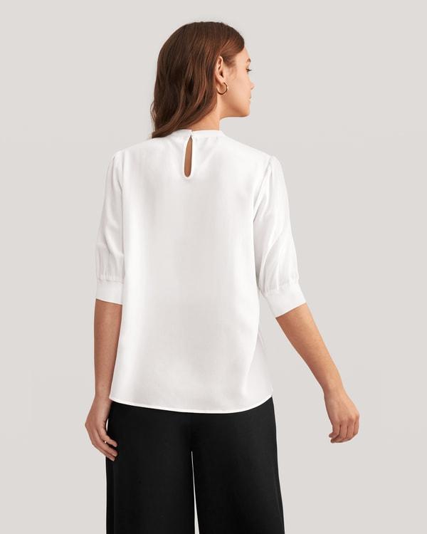 Elegant Casual Silk Tee With Rib Cuff Product Image