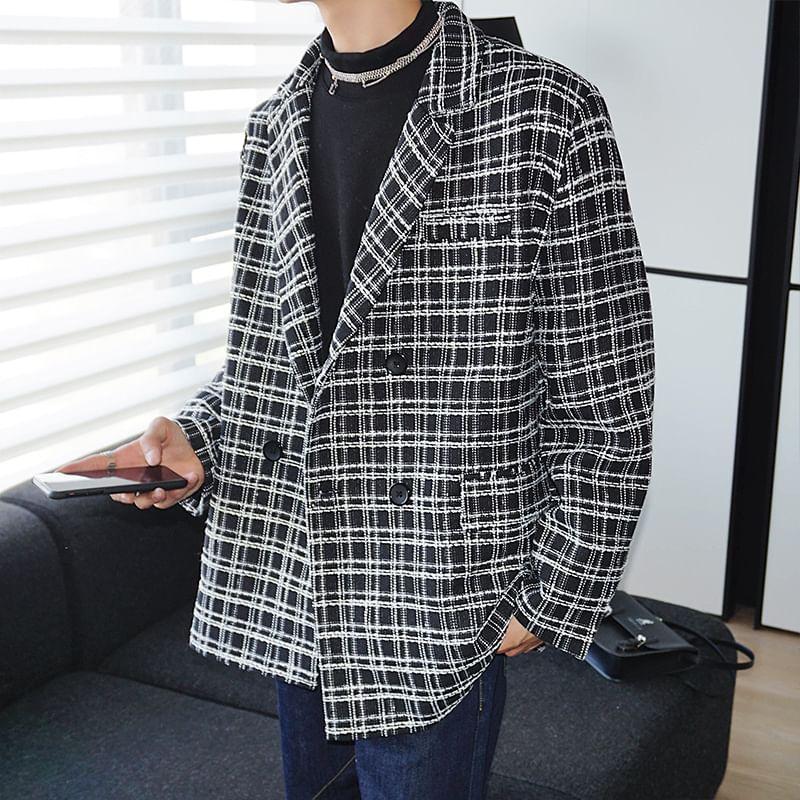 Double Breasted Plaid Blazer Product Image