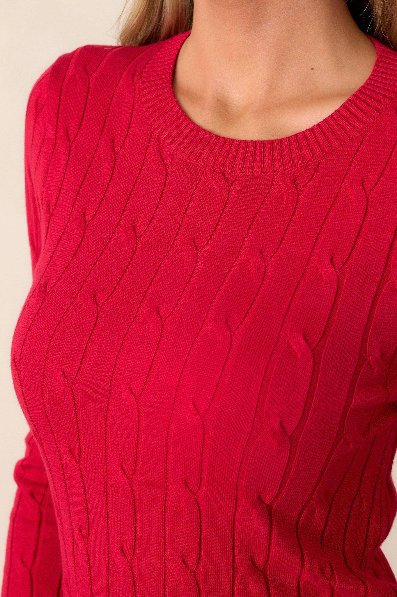 Softly Spoken Red Cable Knit Sweater Product Image