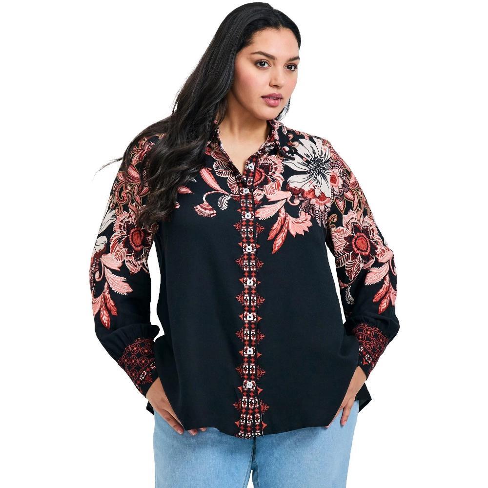 Avenue Women's Plus Size La Luna Button Down Shirt Product Image