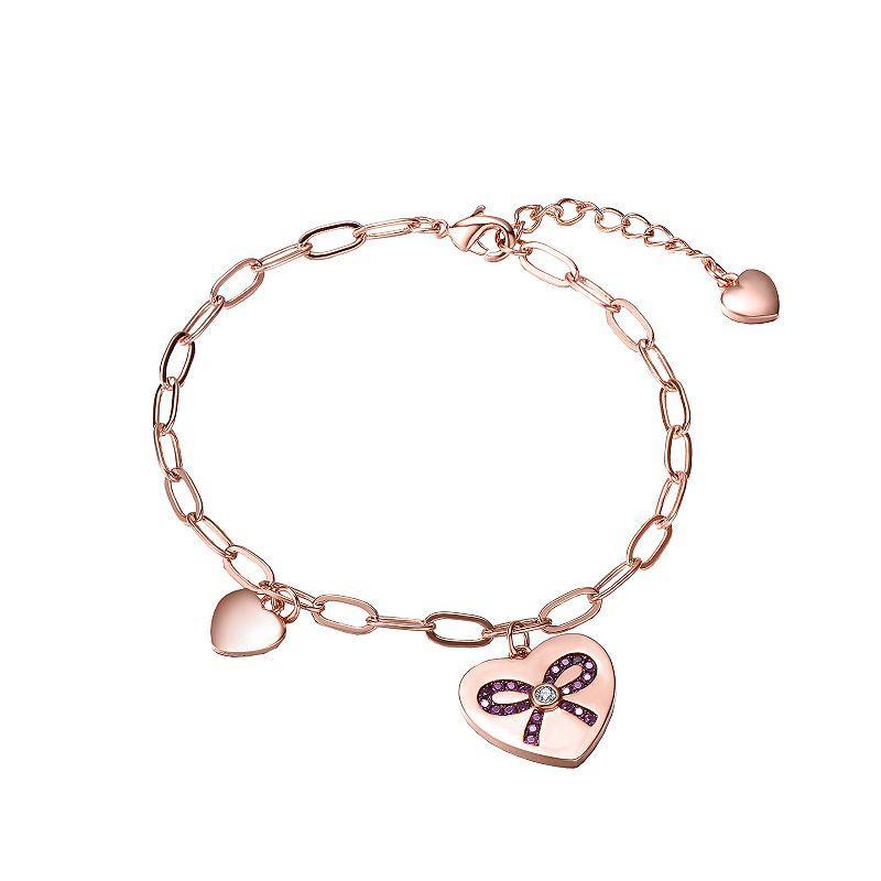 18k Rose Gold Over Sterling Silver Heart Paperclip Chain Bracelet, Womens Pink Tone Product Image