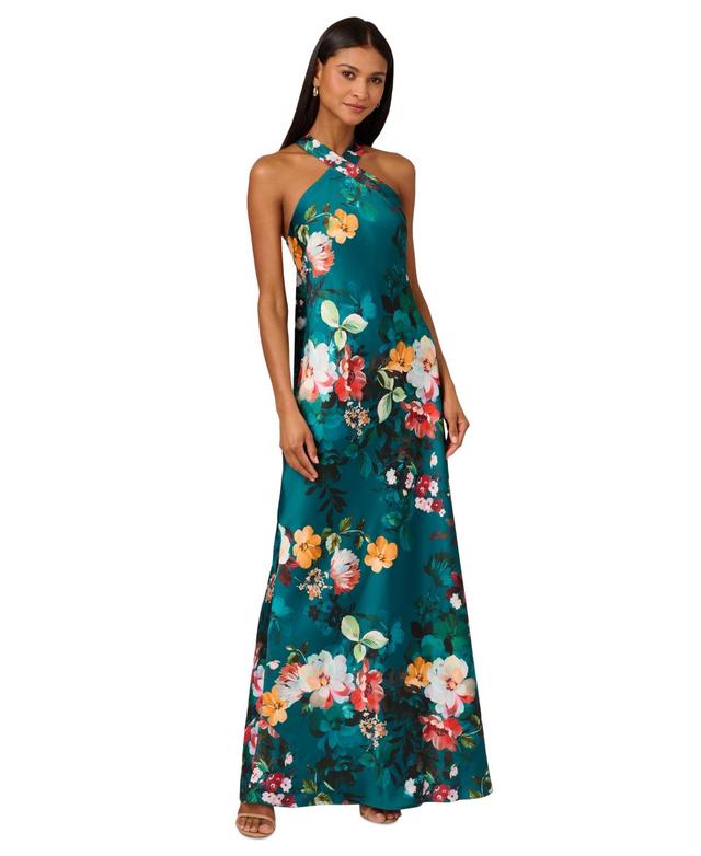 Women's Printed Drape-Back Halter Gown Product Image