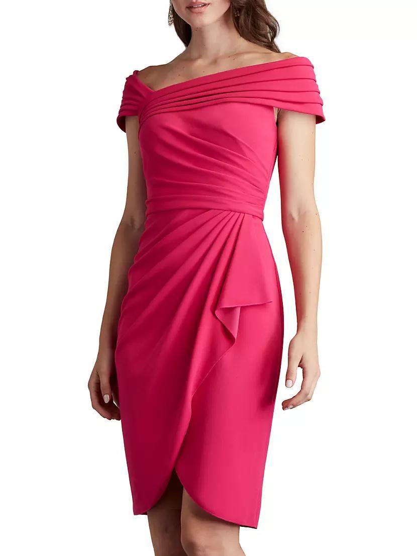 Cap-Sleeve Shirred Crepe Cocktail Dress Product Image