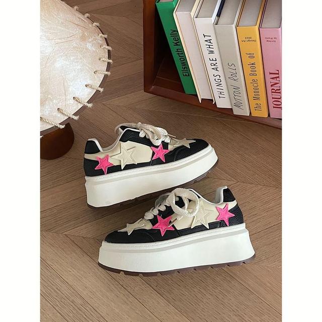 Star Applique Lace-Up Platform Sneakers Product Image