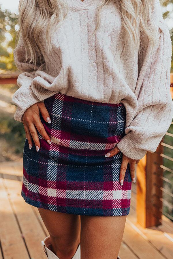 The Hadley High Waist Plaid Skirt in Navy Product Image