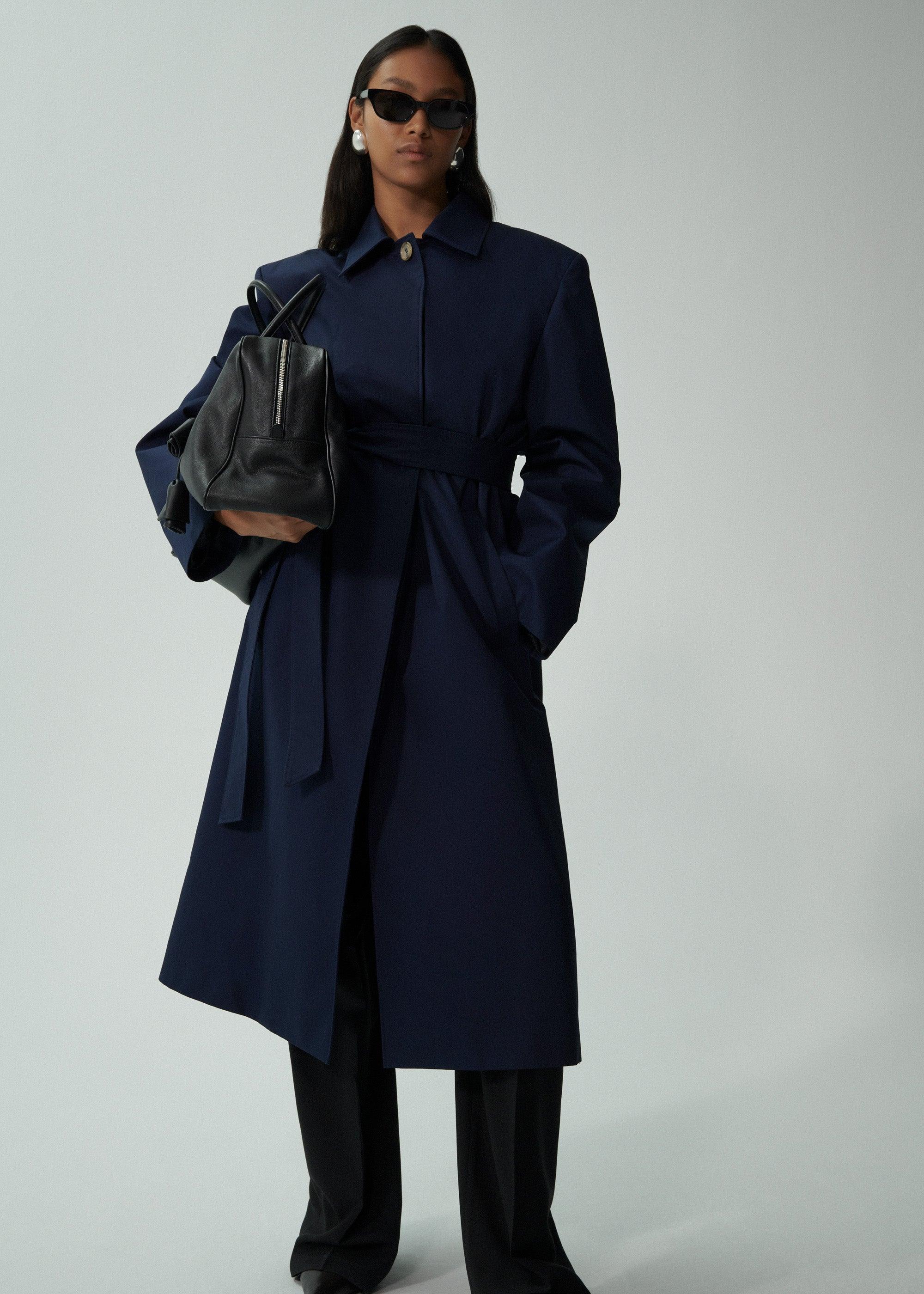 Wrap cotton coat in navy Product Image