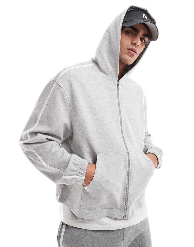 ASOS DESIGN oversized zip through hoodie in light gray Product Image