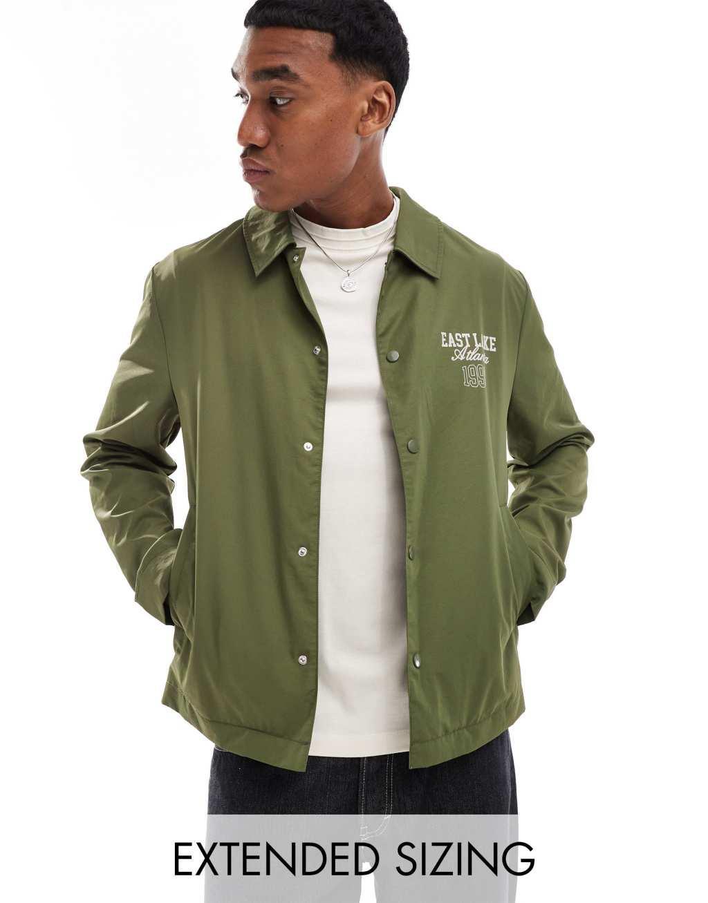 ASOS DESIGN lightweight harrington jacket with back print in green Product Image