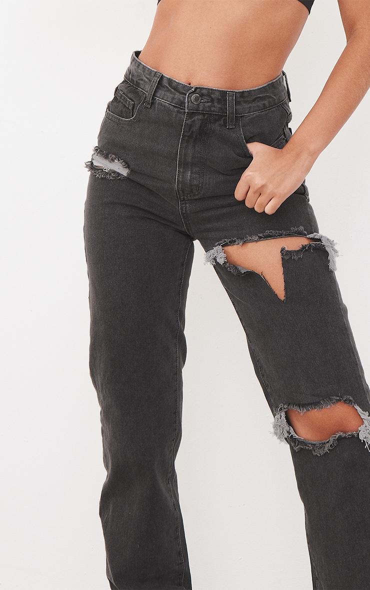 Washed Grey Ripped Split Hem Jeans Product Image