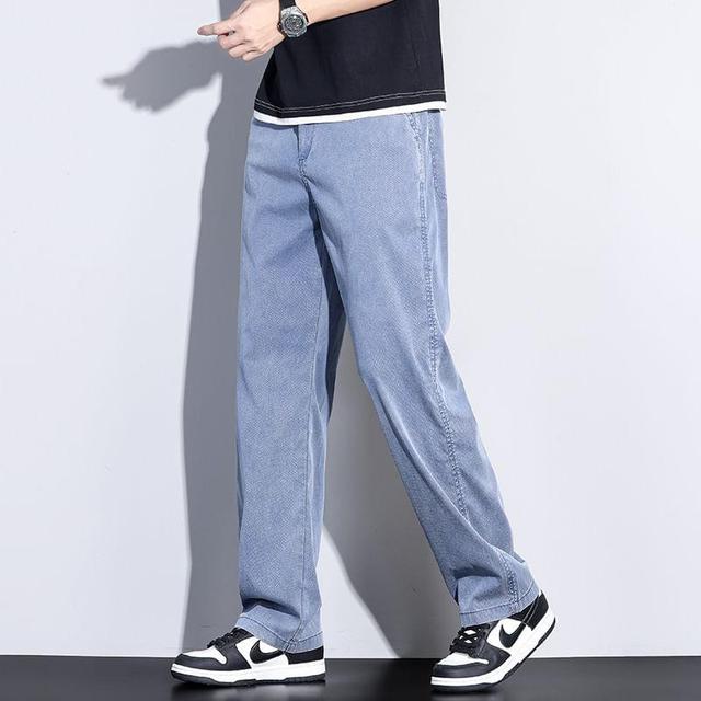 Mid Waist Plain Straight Leg Pants Product Image