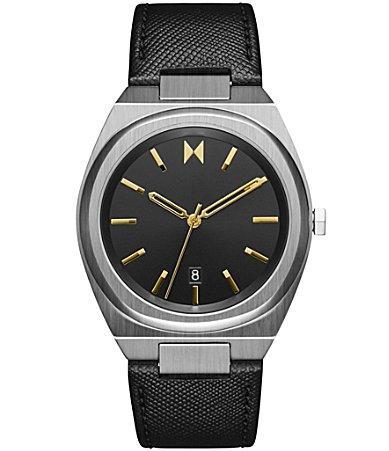 MVMT Mens Odyssey II Quartz Analog Black Calfskin Leather Strap Watch Product Image