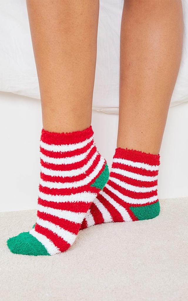 Red Christmas Stripe Fluffy Sleep Socks Product Image