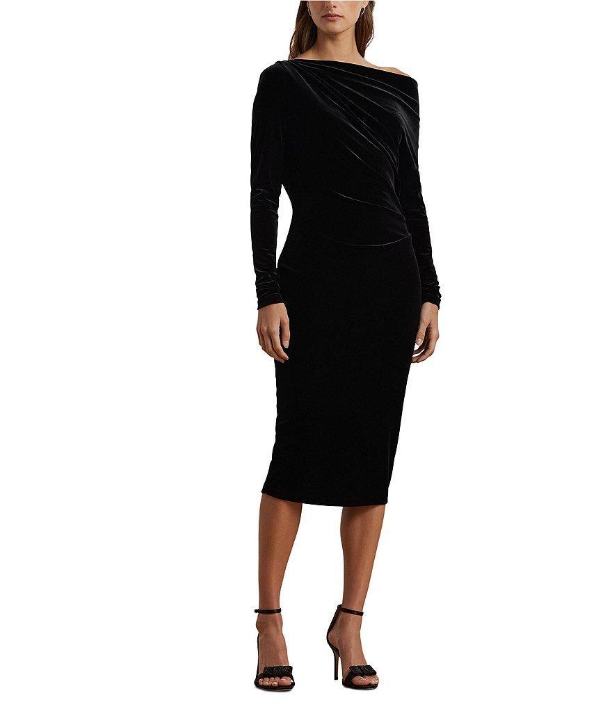 Lauren Ralph Lauren Velvet One Shoulder Long Sleeve Midi Dress Product Image