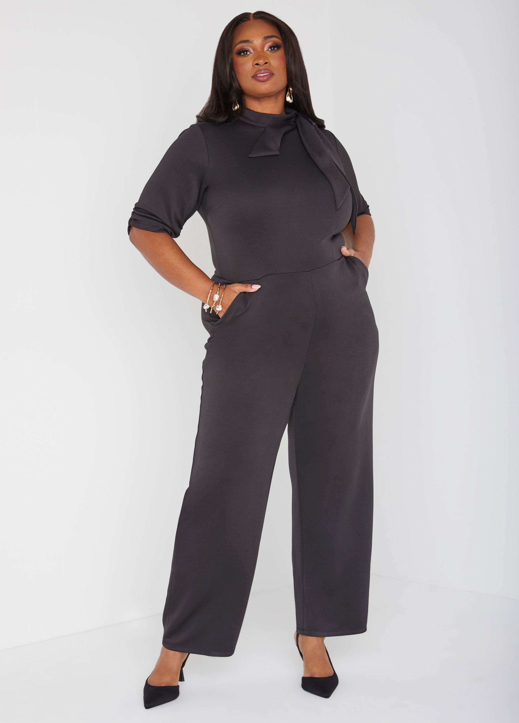 Plus Size Knotted Straight Leg Jumpsuit Ashley Stewart Product Image