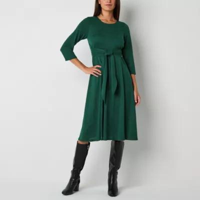 Robbie Bee Womens 3/4 Sleeve Midi Fit + Flare Dress Petite Product Image