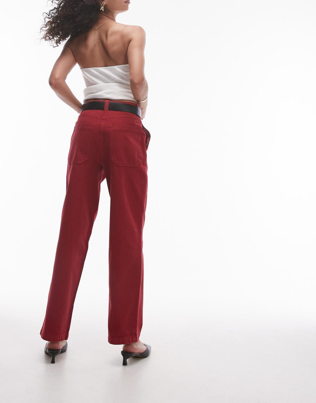 Topshop straight leg pants in red Product Image