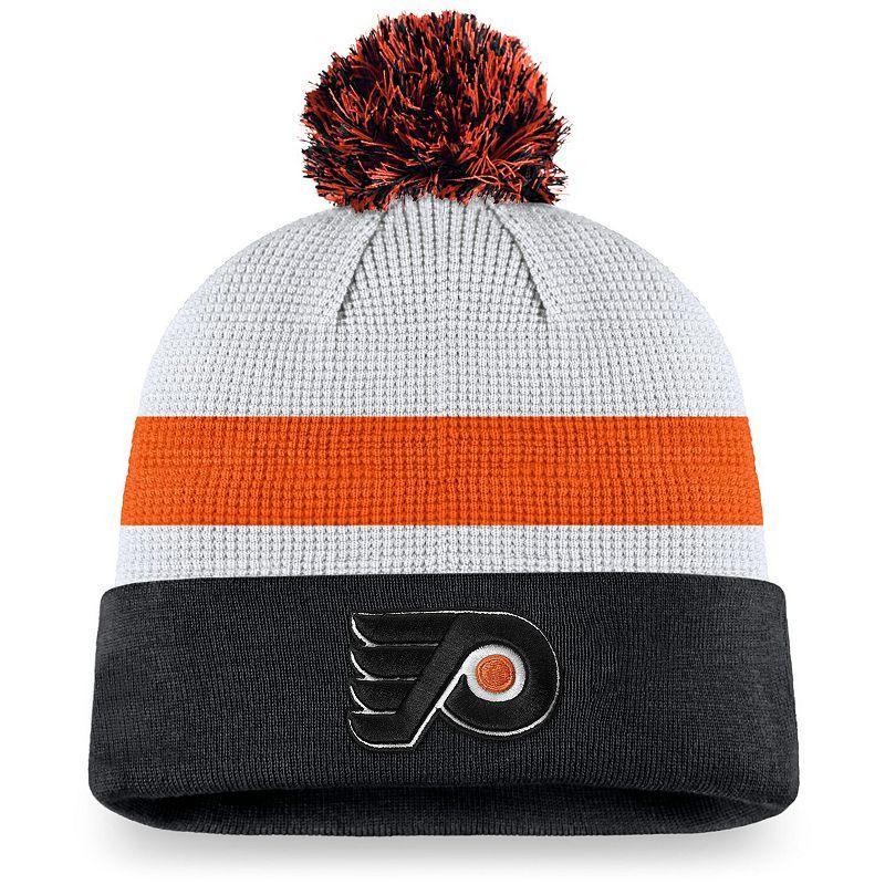 Mens Fanatics Branded White/Black Philadelphia Flyers Authentic Pro Draft Cuffed Knit Hat with Pom Product Image