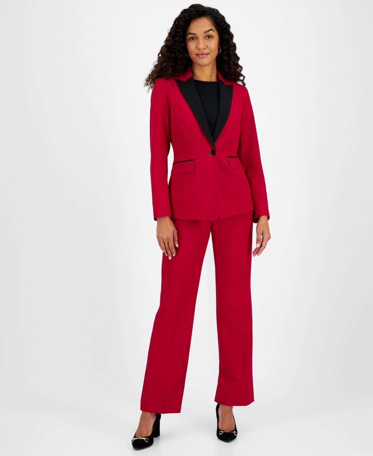 Le Suit Womens Contrast-Lapel Pantsuit, Regular & Petite - Black Product Image