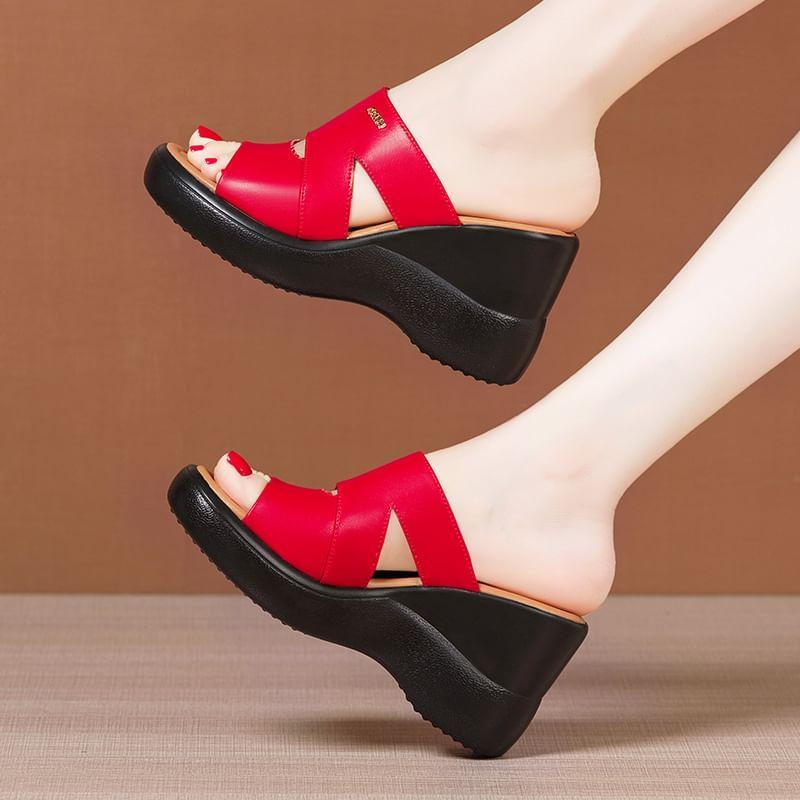 Cutout Platform Wedge Slide Sandals Product Image