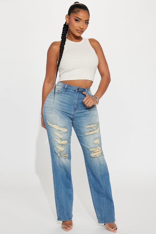 No Imitation Stretch Straight Leg Jeans - Vintage Wash Product Image