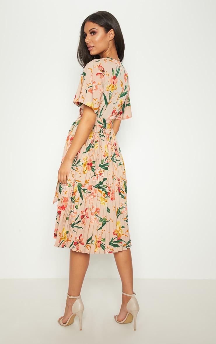 Pink Pleated Floral Midi Dress Product Image