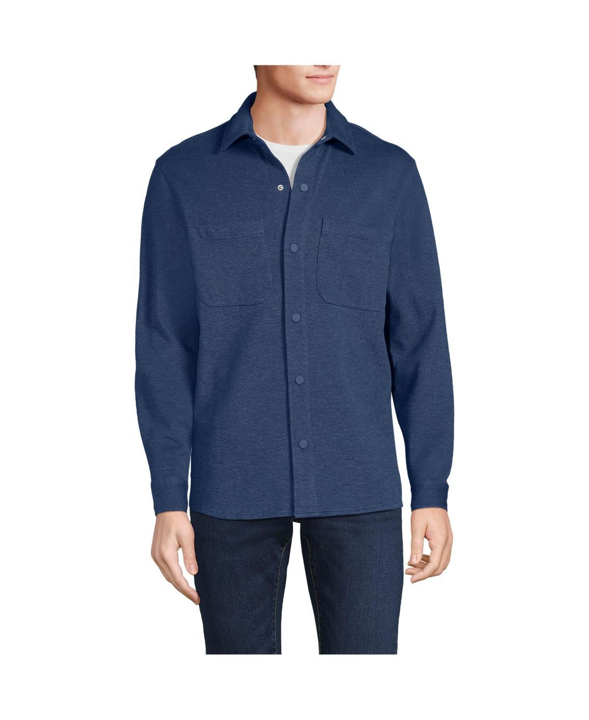 Mens Lands End Long Sleeve Knit Overshirt Blue Birdseye Product Image