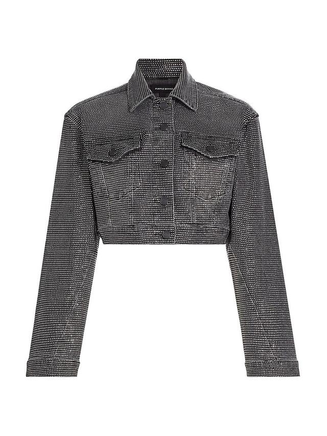 Womens Embellished Denim Crop Jacket Product Image