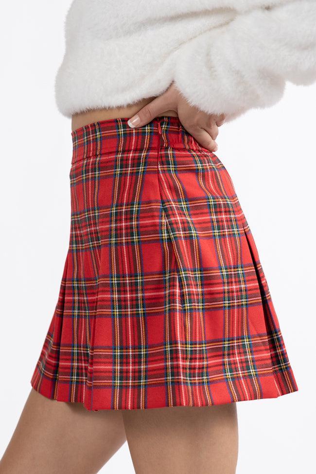 Spirit Of Christmas Red Pleated Plaid Skort Product Image