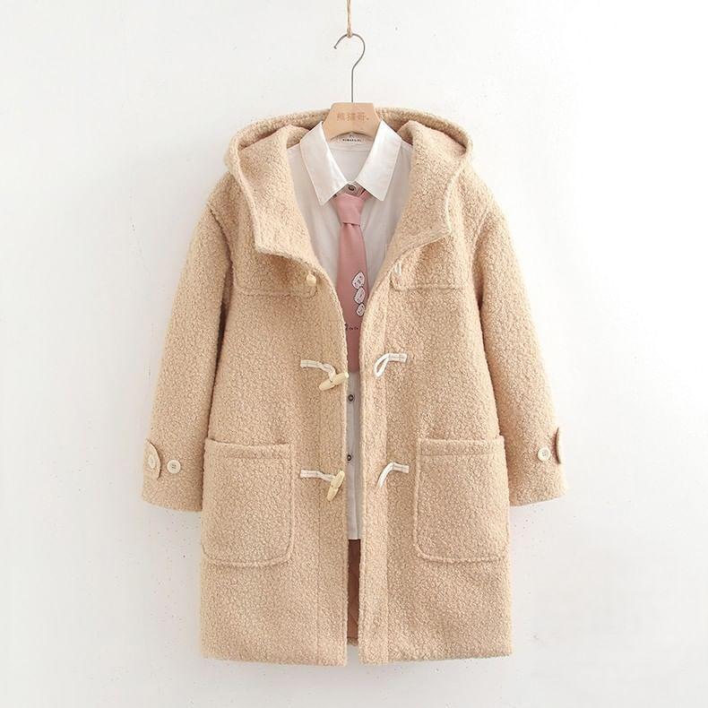 Faux Shearling Hooded Duffle Coat Product Image