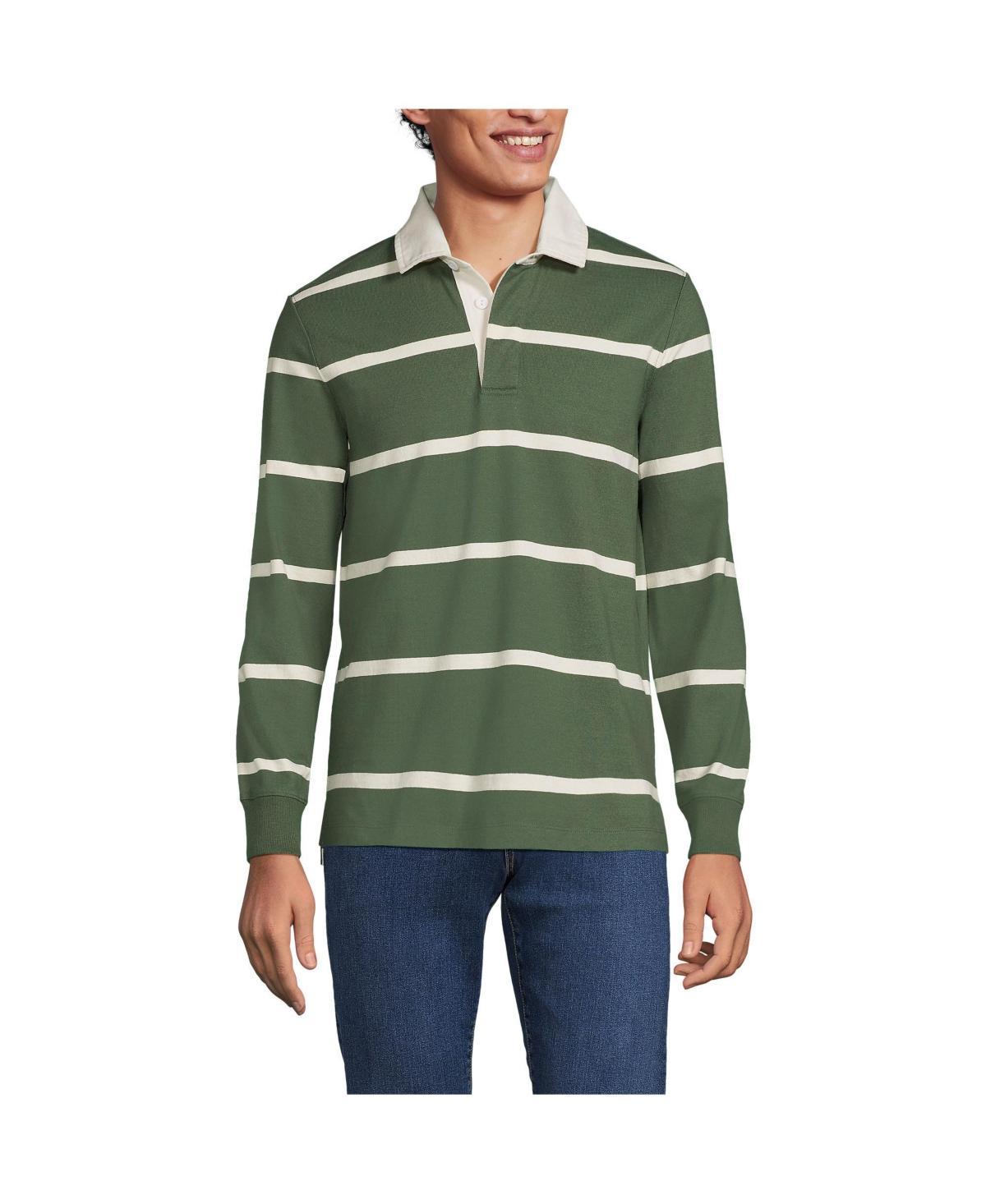 Lands End Mens Long Sleeve Stripe Rugby Shirt - Estate green Product Image