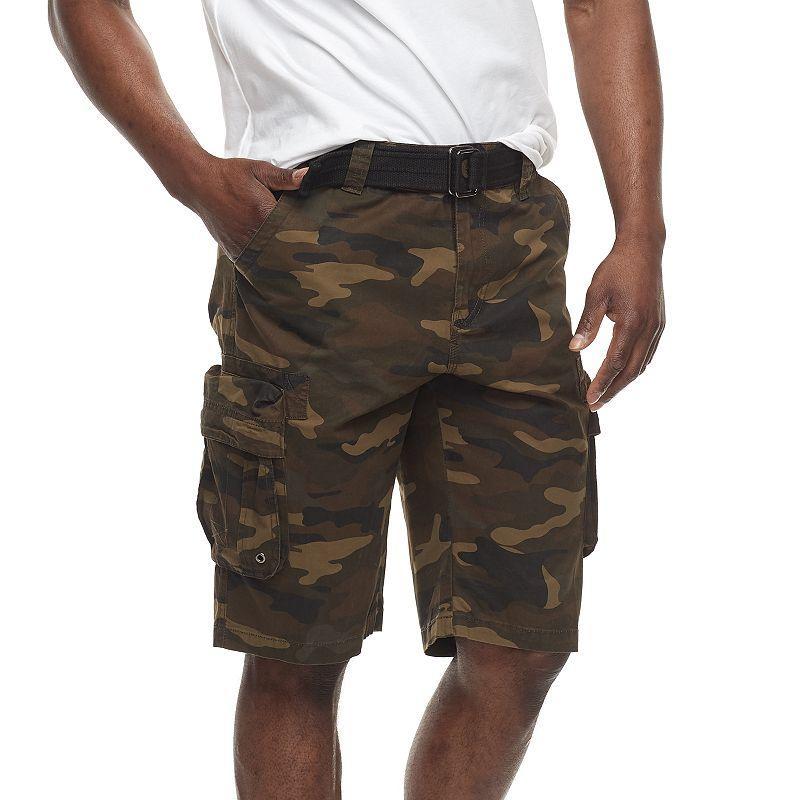 Mens RawX Regular-Fit Belted Cargo Shorts Med Brown Product Image