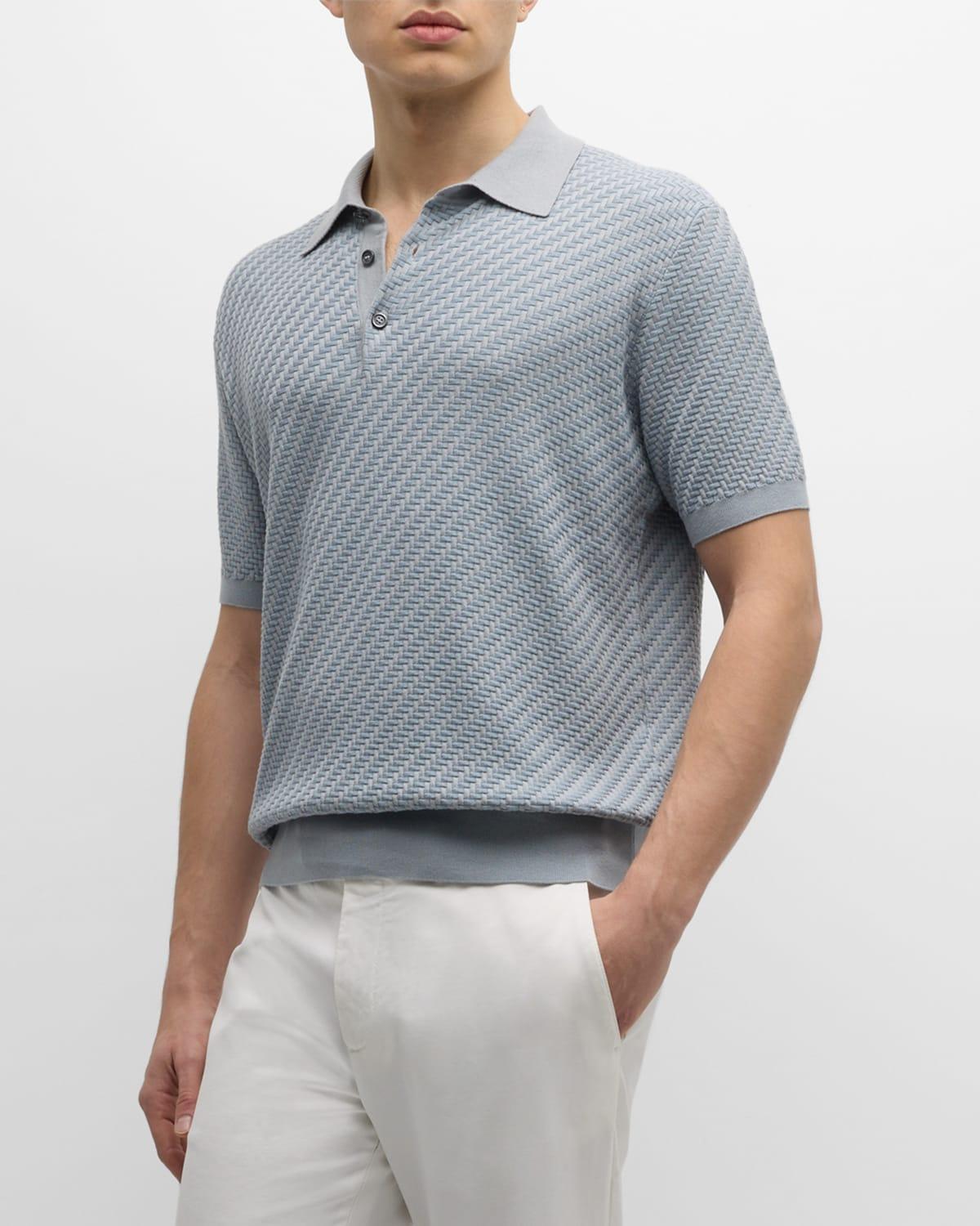 Mens Basketweave Stitch Polo Sweater Product Image