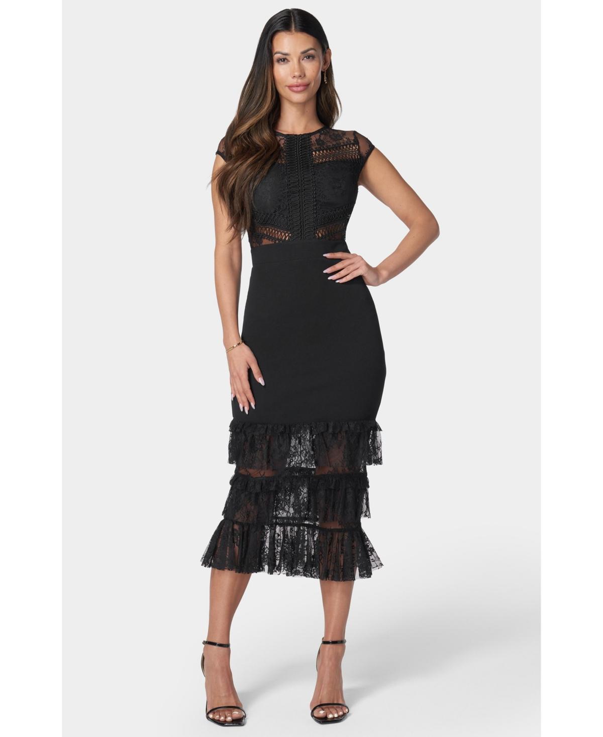 Bebe Womens Tiered Lace Midi Dress Product Image