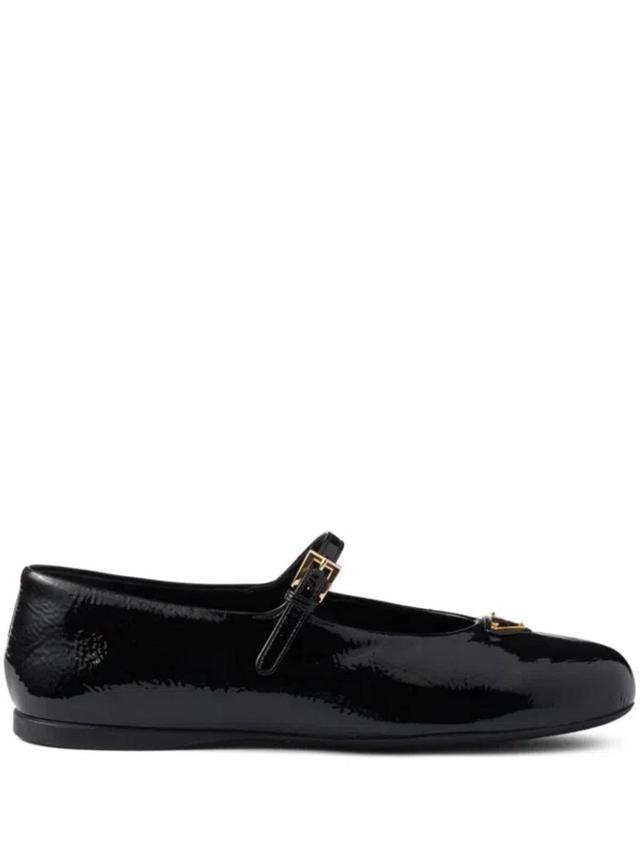 PRADA Leather Ballerina Shoes In Black Product Image