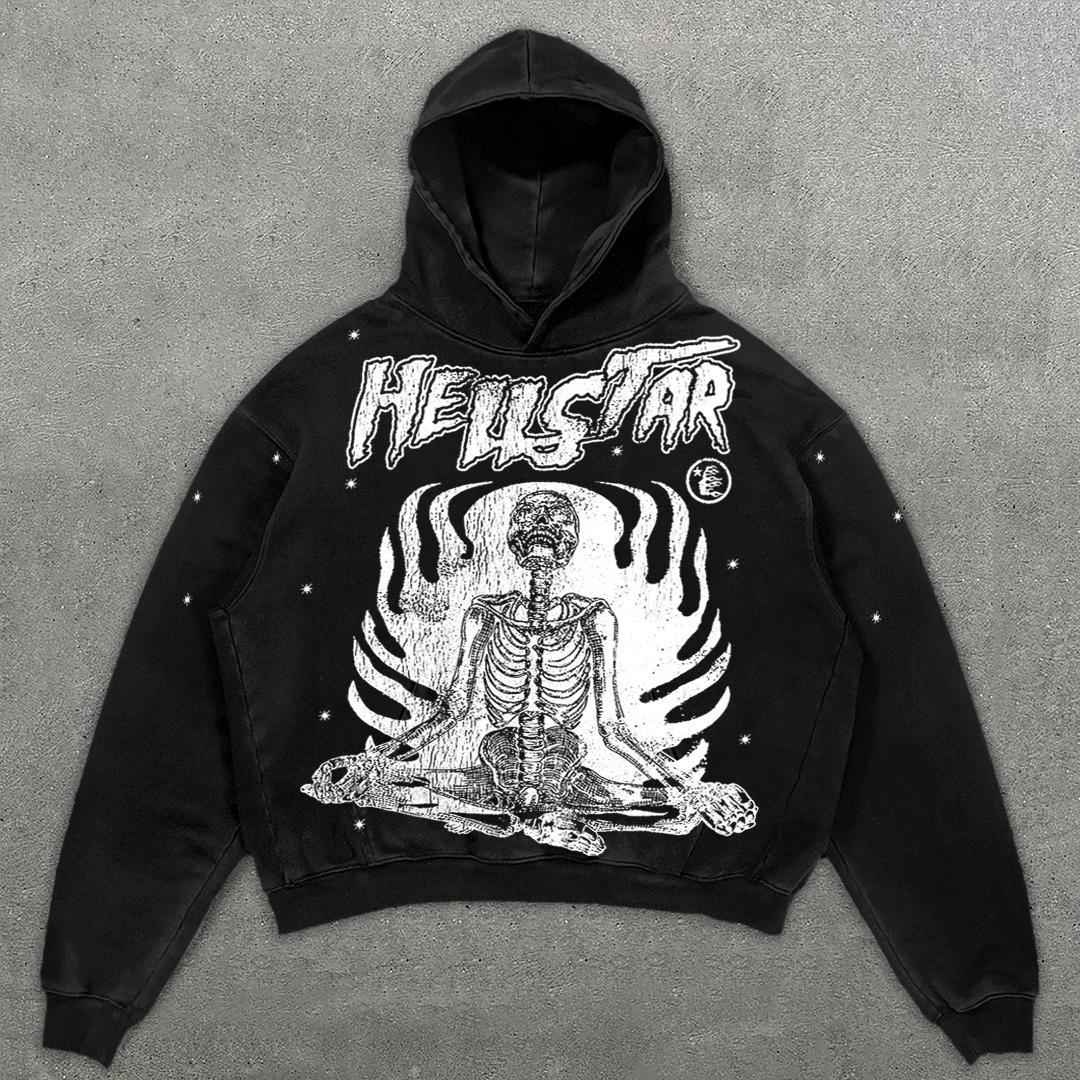 Oversized Vintage Hellstar Inner Peace Graphic Acid Wash Pullover Hoodie Product Image