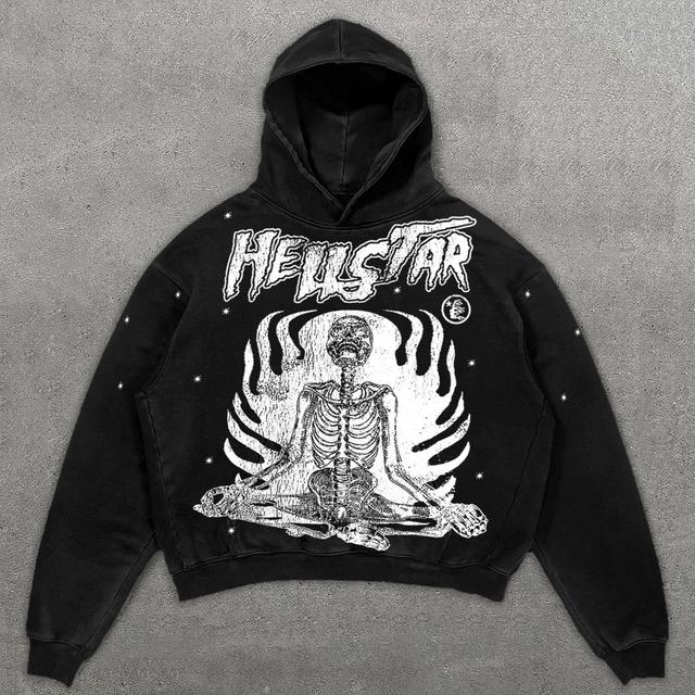 Oversized Vintage Hellstar Inner Peace Graphic Acid Wash Pullover Hoodie Product Image