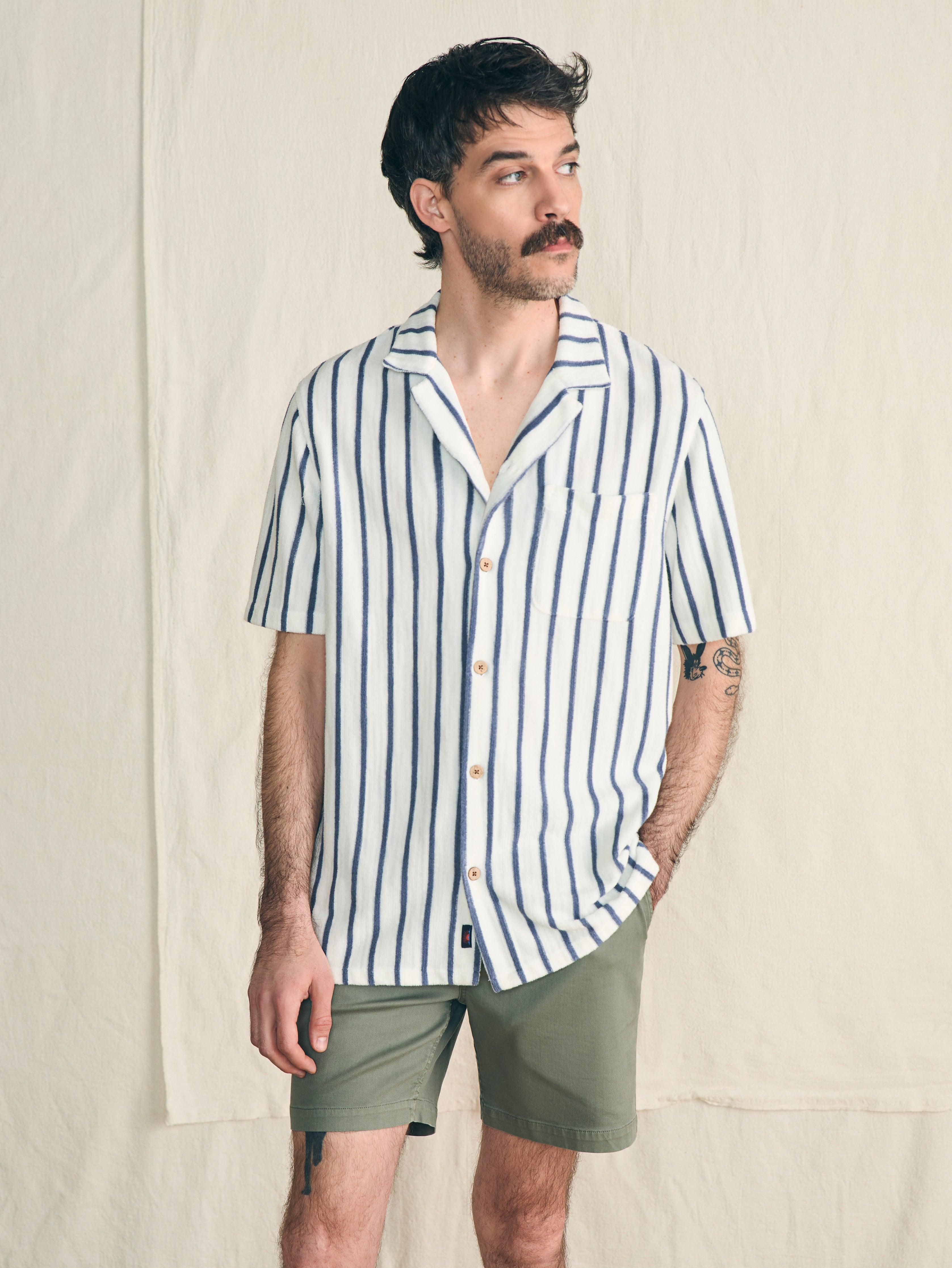 Short-Sleeve Cabana Towel Terry Shirt - Ivory Storm Stripe Male Product Image