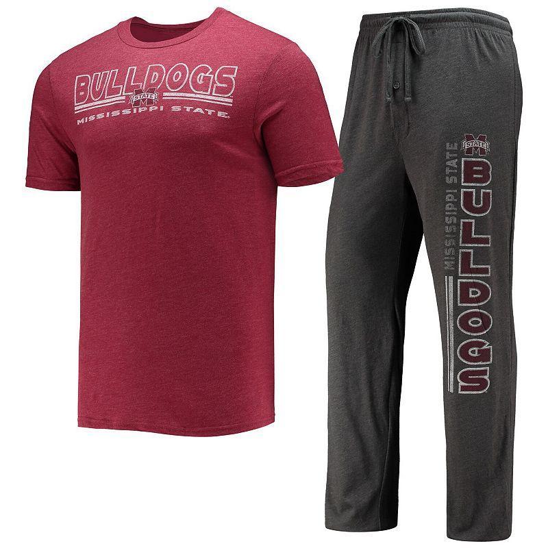 Mens Concepts Sport Heathered Charcoal/Maroon Mississippi State Bulldogs Meter T-Shirt & Pants Sleep Set Grey Product Image