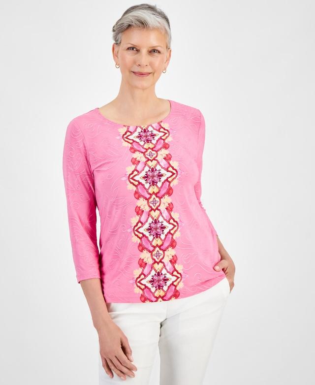 Jm Collection Womens Jacquard Printed 3/4-Sleeve Top, Created for Macys Product Image