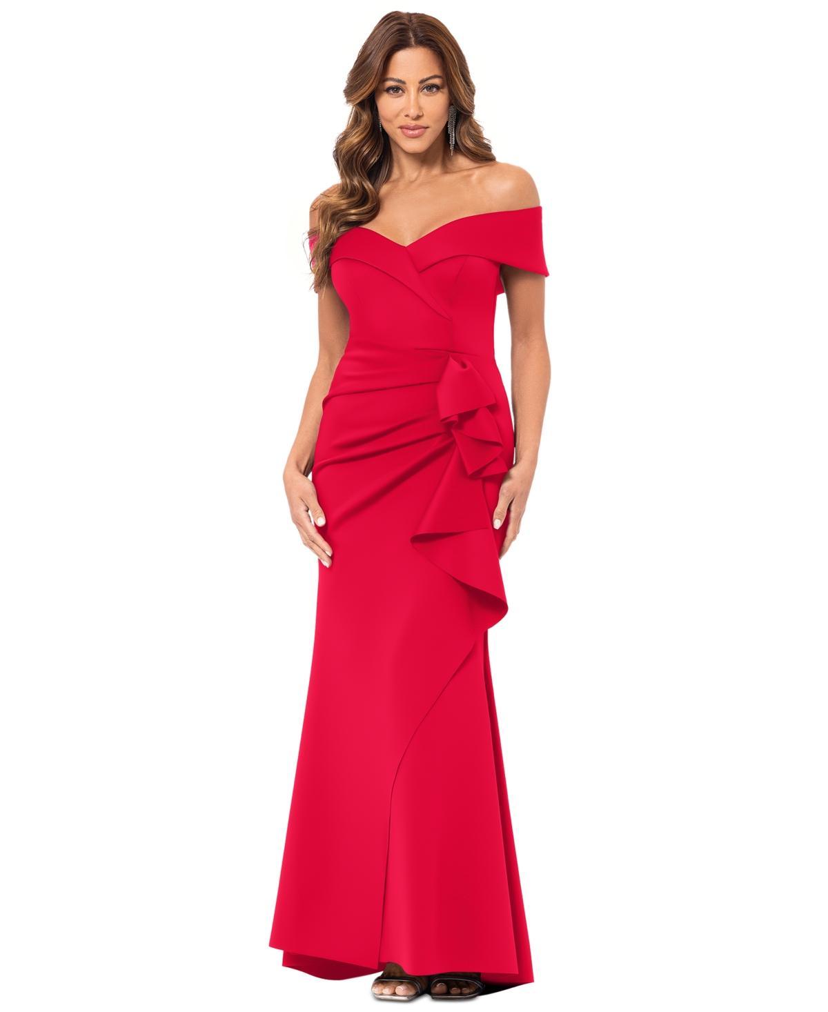 Xscape Off the Shoulder Ruffle Scuba Gown Product Image