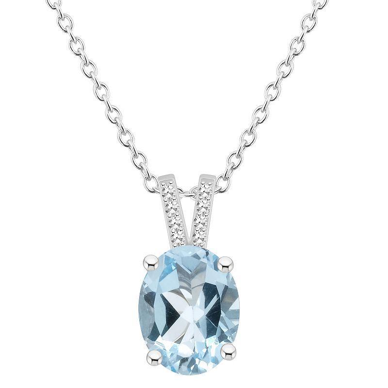 Macys Womens Sky Blue Topaz (3-3/5 ct.t.w.) and Diamond Accent Pendant Necklace in Sterling Silver Product Image