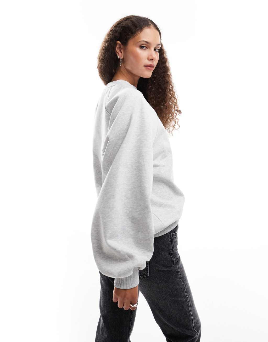 Weekday oversized raglan sweatshirt with volume sleeves in gray melange Product Image