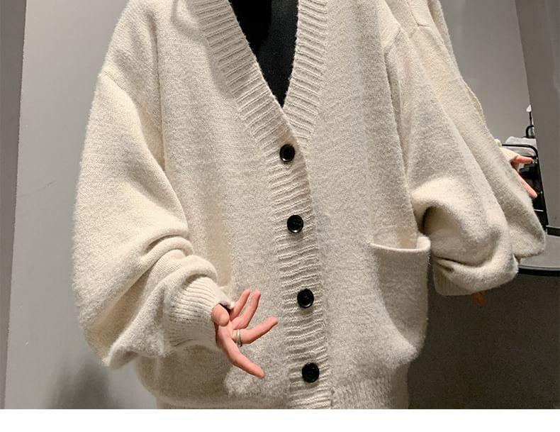 V-Neck Button-Up Plain Cardigan Product Image