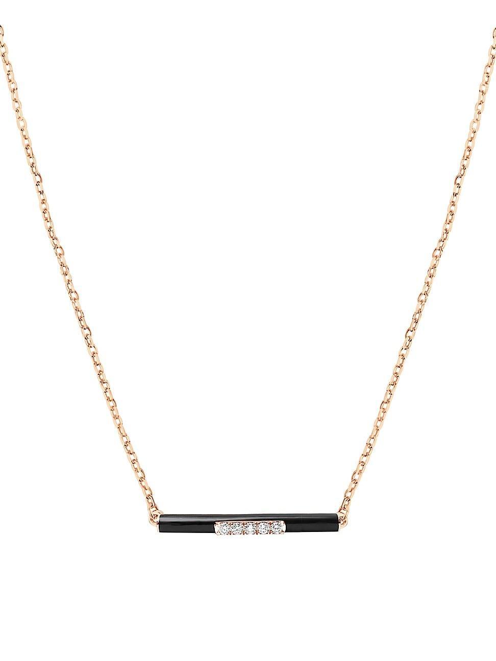 Womens Marbella 14K Rose Gold, Black Enamel, & Diamond Bar Pendant Necklace Product Image