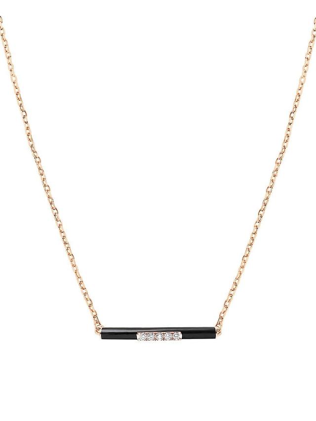 Womens Marbella 14K Rose Gold, Black Enamel, & Diamond Bar Pendant Necklace Product Image