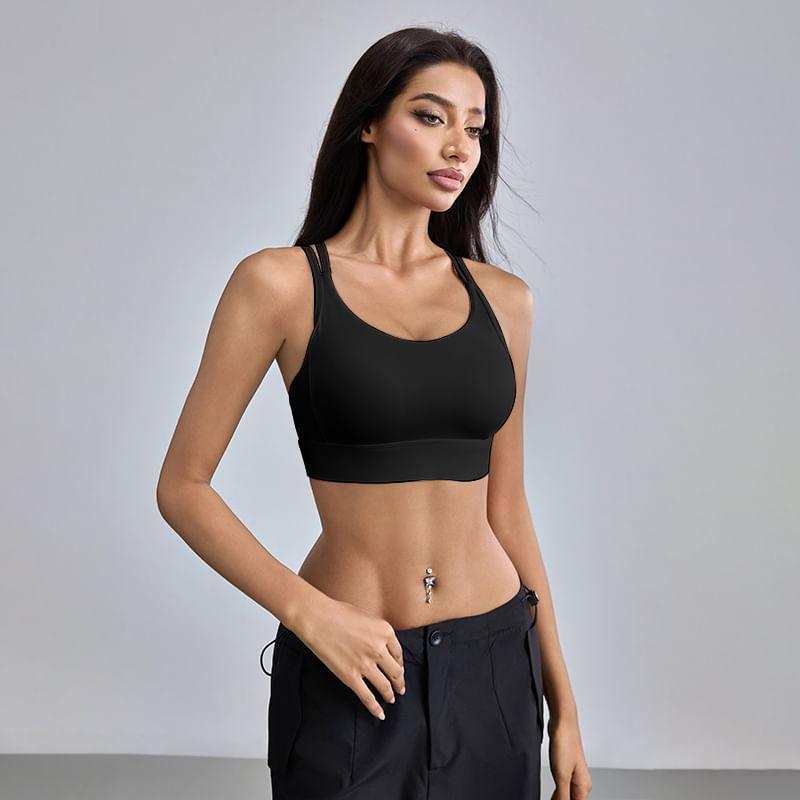 Spaghetti Strap Plain Sports Bra Product Image