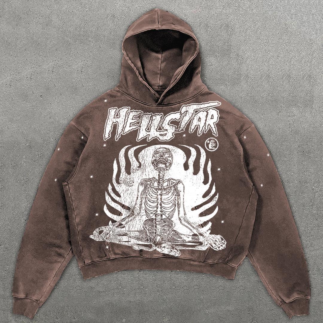 Oversized Vintage Hellstar Inner Peace Graphic Acid Wash Pullover Hoodie Product Image