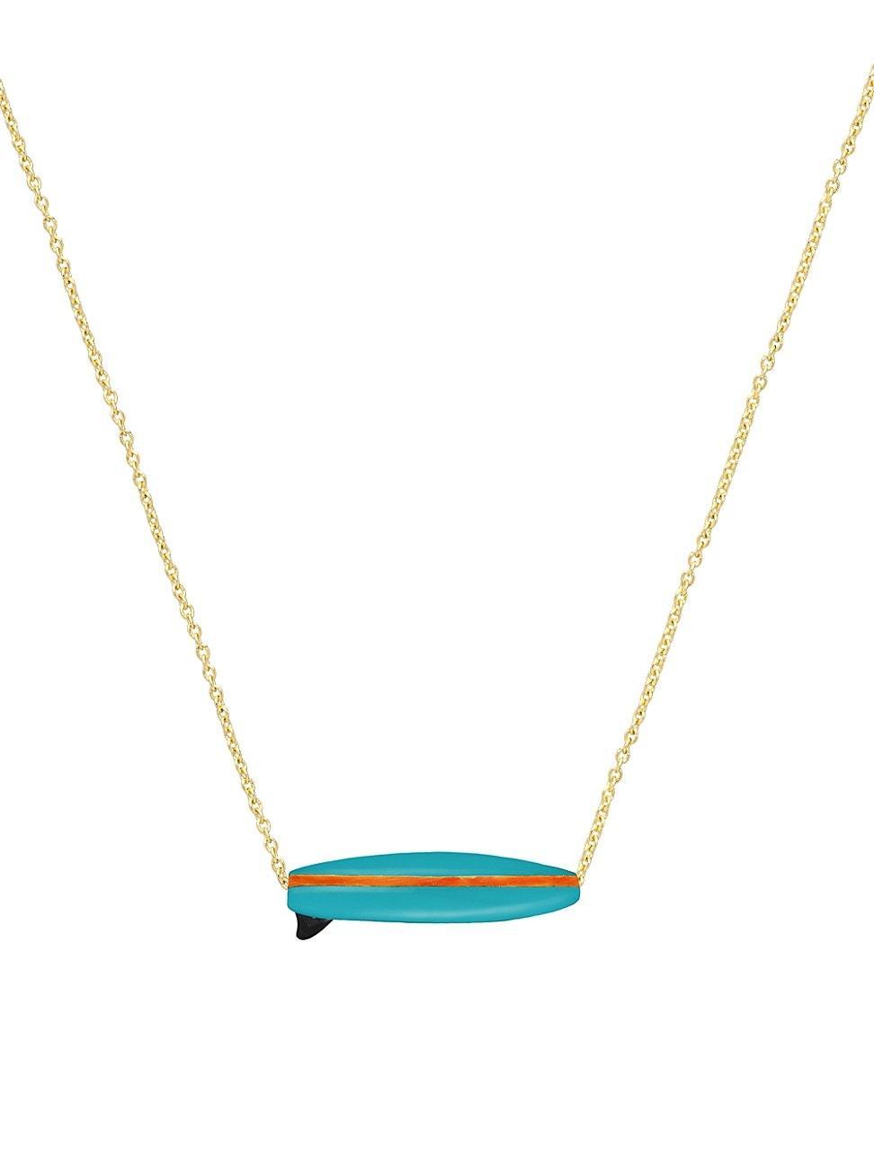 Womens Mar, Sol Y Arena Goldtone, Turquoise & Coral Surfboard Pendant Necklace Product Image