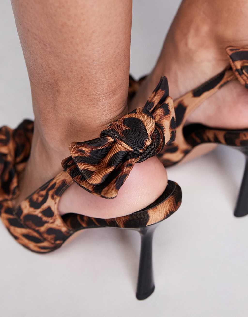 ASOS DESIGN Precious bow detailed high heeled shoes in leopard Product Image